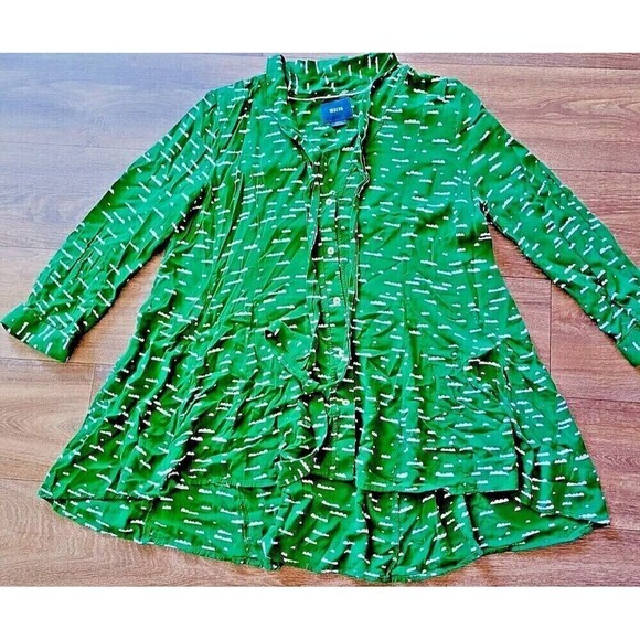 Maeve Tops - Maeve Anthropologie Blouse Size Small Green Cloud Print  Button Up Tie Oversized